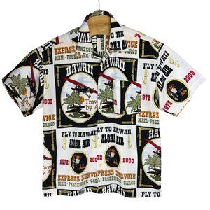 Vintage Bellini Hawaiian Shirt Men L Aloha Air Travel Mail Graphic Print